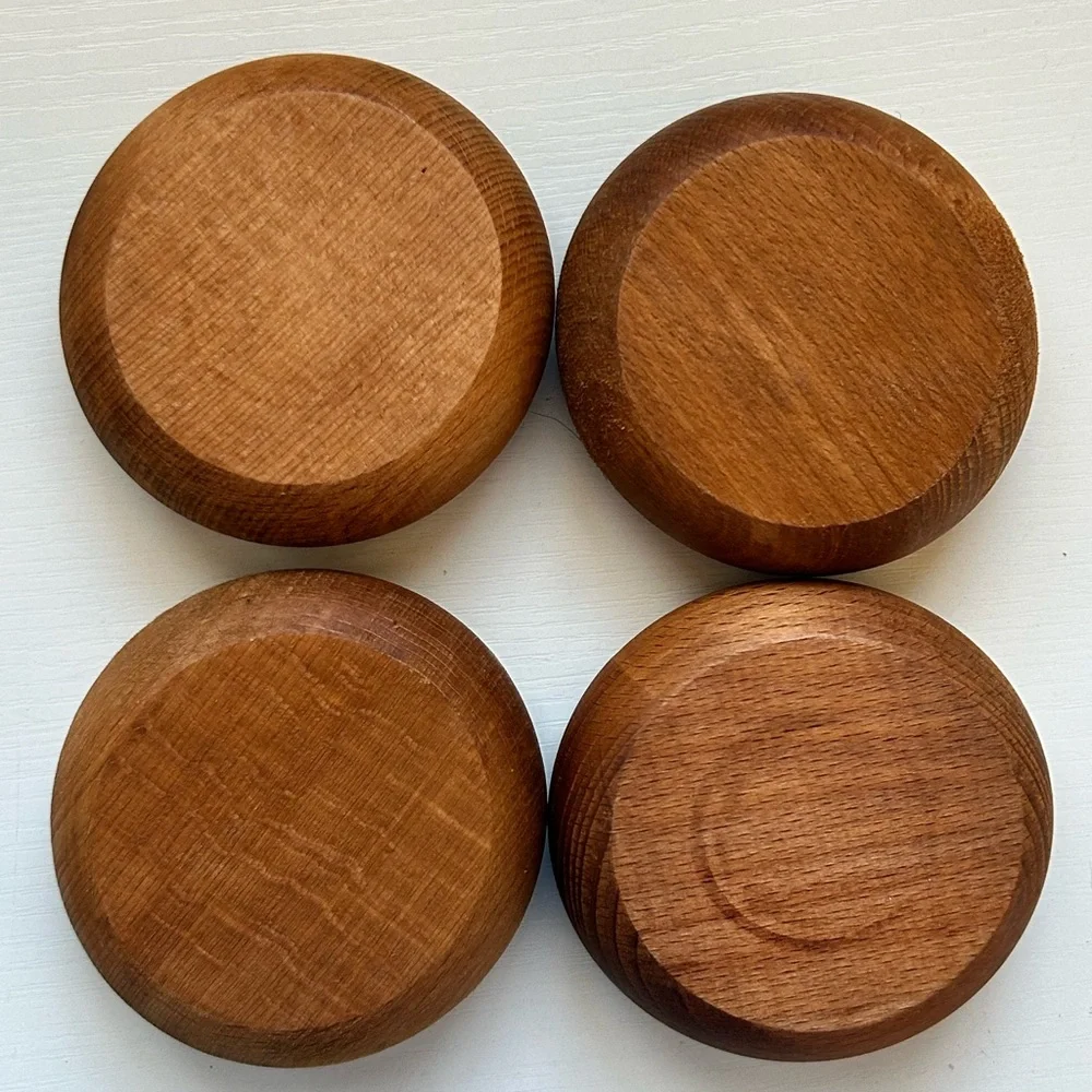 Lot Of 4 Wooden‎ Carved Pinch Salt Bowls MCM Boho Natural